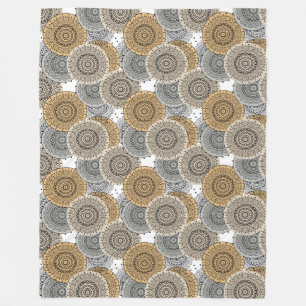 Grey beige pattern arabic mandala oriental style fleece blanket