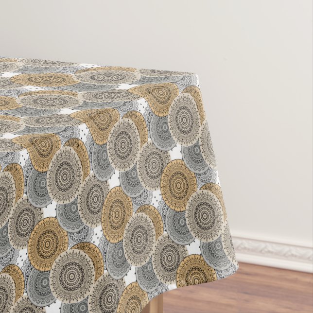 Grey beige pattern arabic mandala oriental style tablecloth (In Situ)