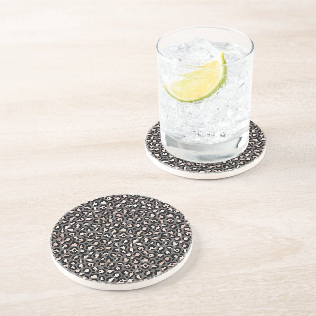 Grey Beige Peach Rose Leopard Print   Coaster (Side)