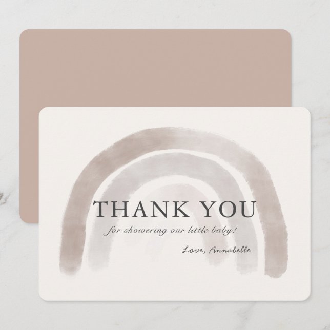 Grey Beige Rainbow Baby Shower Thank You Card (Front/Back)