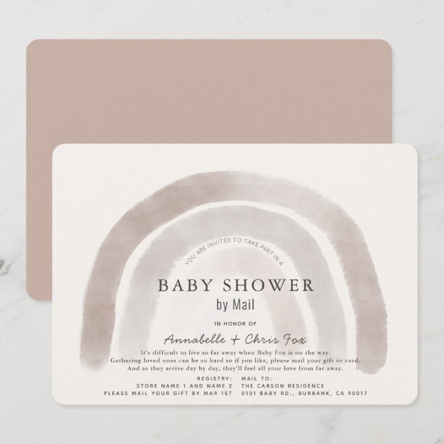 Grey Beige Rainbow Watercolor Baby Shower by Mail Invitation (Front/Back)