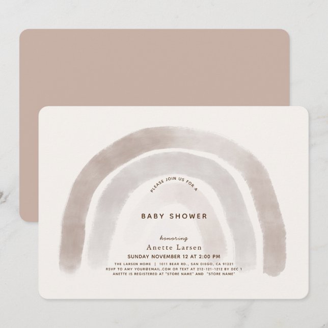 Grey Beige Rainbow Watercolor Baby Shower Invitation (Front/Back)