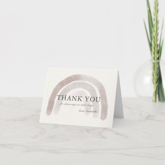Grey Beige Rainbow Watercolor Baby Shower Thank You Card (Front)