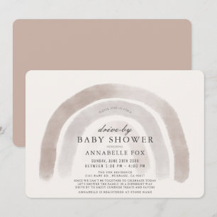 Grey Beige Rainbow Watercolor Drive-by Baby Shower Invitation