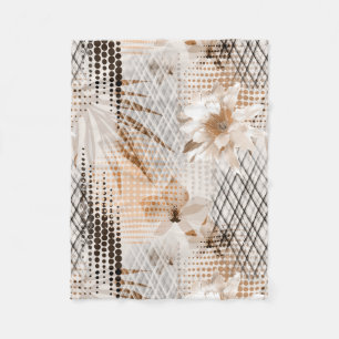 Grey, beige tropical pattern. fleece blanket