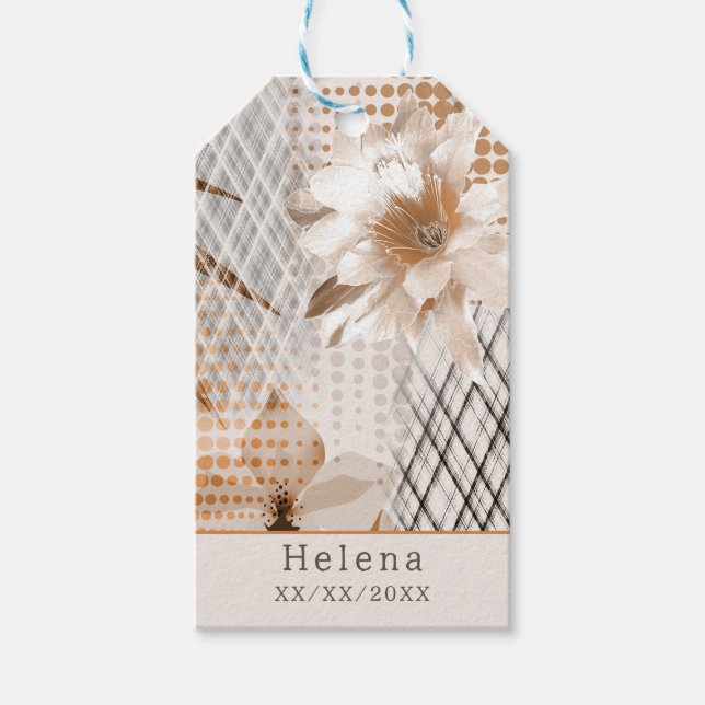 Grey, beige tropical pattern. gift tags (Front)