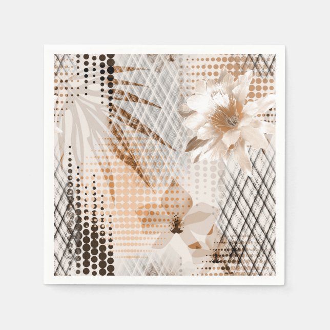 Grey, beige tropical pattern. napkin (Front)