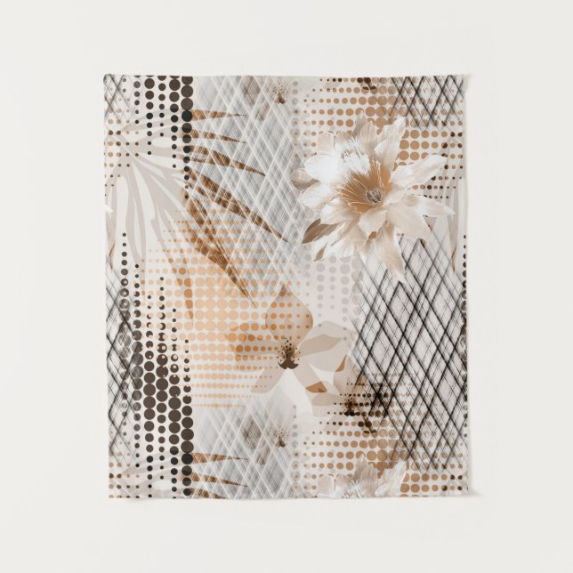 Grey, beige tropical pattern. tapestry (Front)