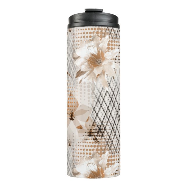 Grey, beige tropical pattern. thermal tumbler (Front)