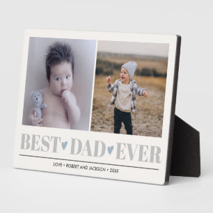 Grey BEST DAD EVER collage 2 Photo  BLUE HEARTS Plaque