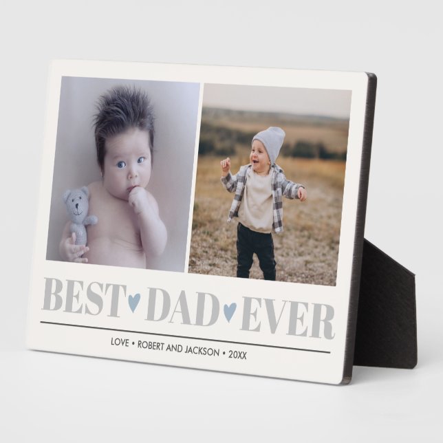Grey BEST DAD EVER collage 2 Photo  BLUE HEARTS Plaque (Side)