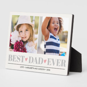 Grey BEST DAD EVER collage 2 Photo pink hearts  Plaque