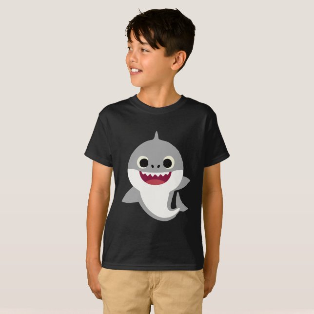 Grey Big Head Happy Baby Shark T-Shirt (Front Full)