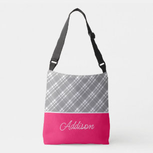 Grey Big Plaid And Pink Stripe Crossbody Bag