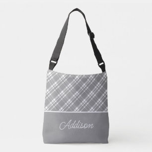 Grey Big Plaid And Stripe Crossbody Bag