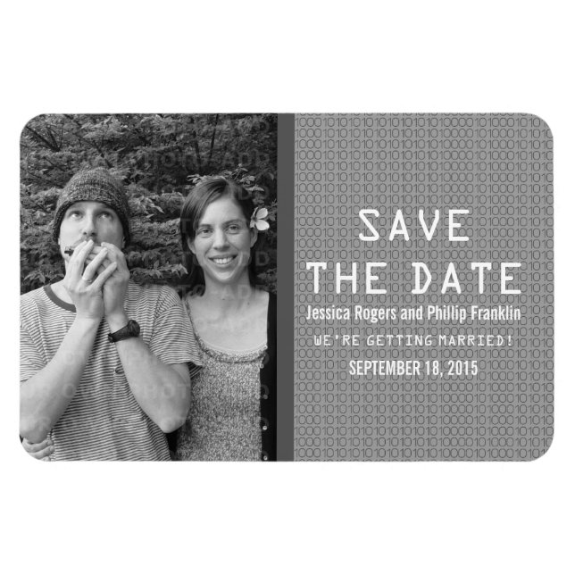 Grey Binary Code Photo Save the Date Magnet (Horizontal)
