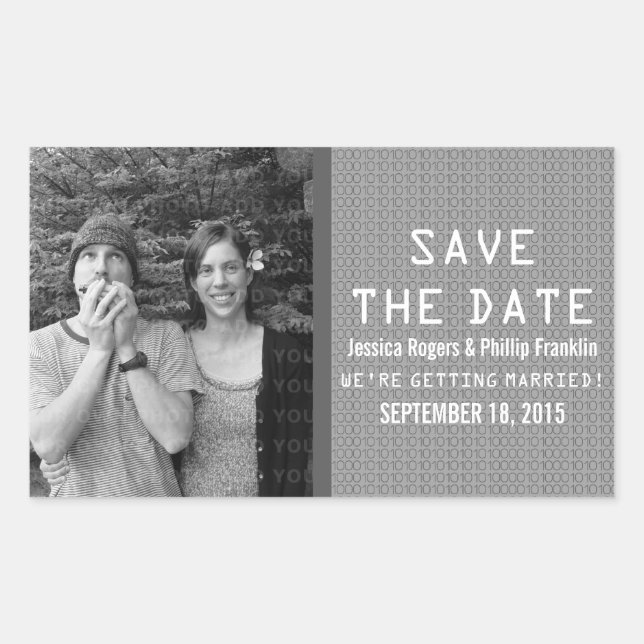 Grey Binary Code Photo Save the Date Stickers (Front)