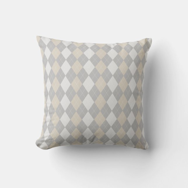 Grey & BIRCH BROWN Diamonds ARGYLE Pattern Cushion (Front)