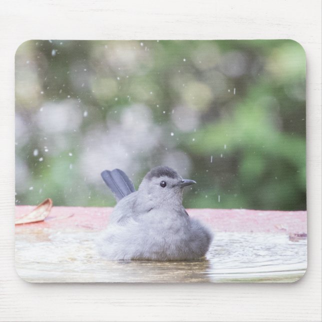 Grey bird at birdbath mouse mat (Front)