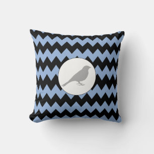 Grey Bird Zig Zag Light Blue and Black Pillow