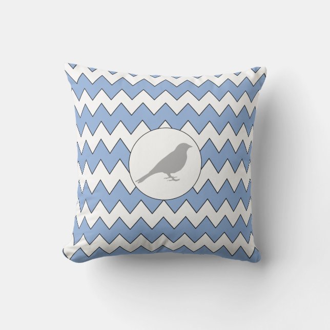 Grey Bird Zig Zag Light Blue Pillow (Front)