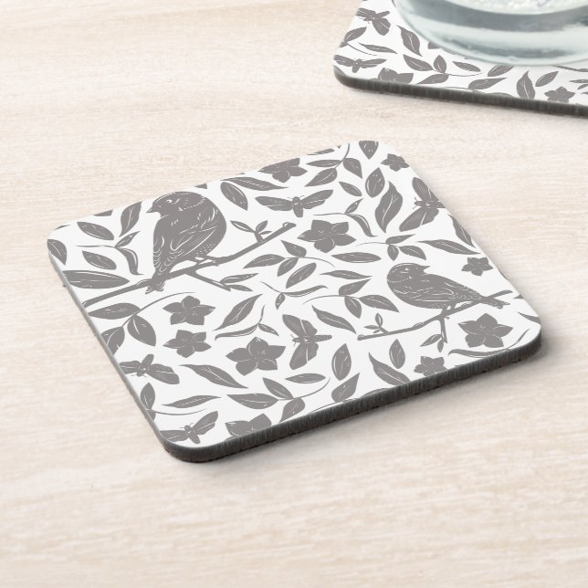 Grey Birds and Leaves  Coaster (Left Side)