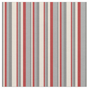 Grey, Bisque, Red, and Dark Grey Striped Pattern Fabric