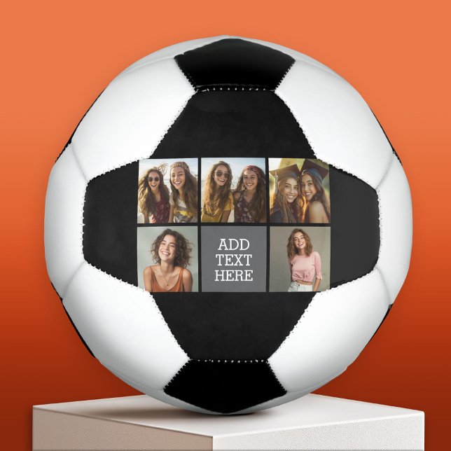 Grey Black 5 Photo Collage with Text Football (Custom Soccer Ball)
