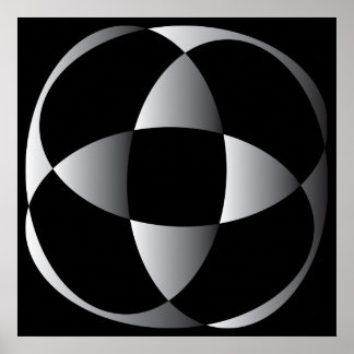 grey black abstract flower shape poster