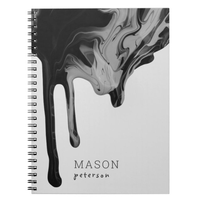Grey Black Abstract Glossy Seamless Marble Spiral Notebook (Front)