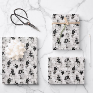Grey & Black Abstract Paint Wrapping Paper Sheet