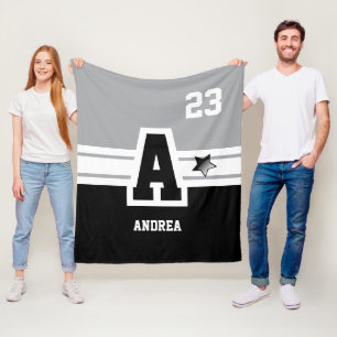 Grey & Black All Varsity Sport Letters Fleece Blanket