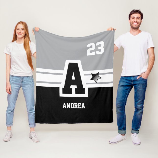 Grey & Black All Varsity Sport Letters Fleece Blanket (In Situ)