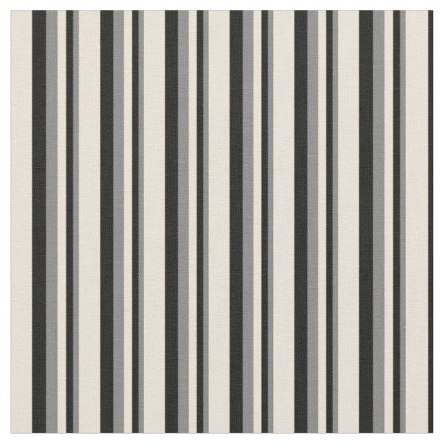 Grey, Black, and Bisque Pattern of Stripes Fabric (Close Up)