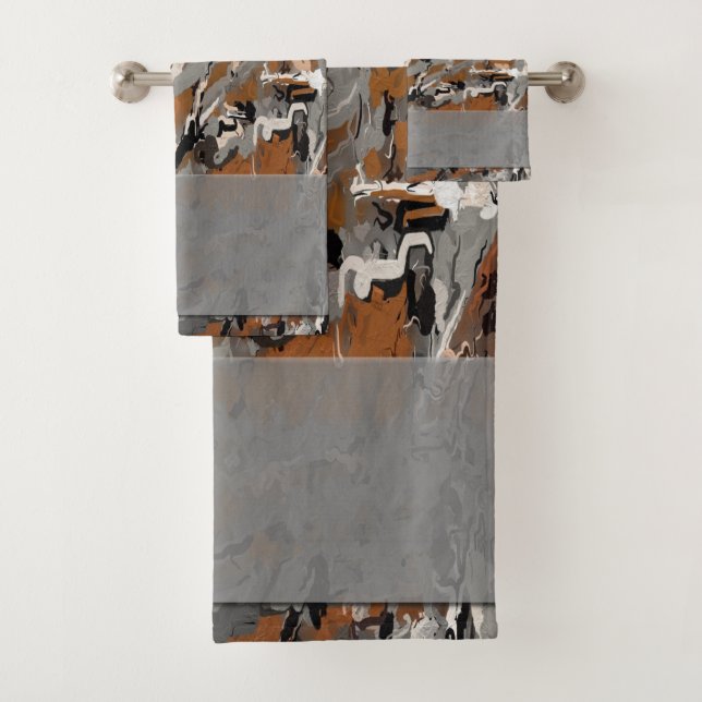 Grey, Black and Caramel Abstract Bath Towel Set (Insitu)