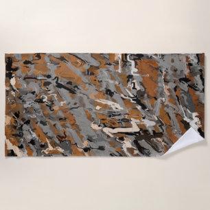 Grey, Black and  Caramel Abstract Beach Towel