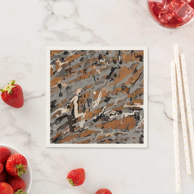 Grey, Black and  Caramel Abstract Napkin (Insitu)