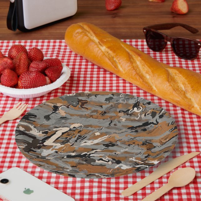 Grey, Black and  Caramel Abstract Paper Plate (Picnic)