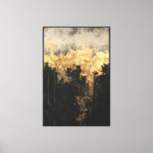 Grey, Black, and Gold Drip Effect Abstract Wall Canvas Print