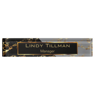 Grey, Black and Gold Marble Design Nameplate
