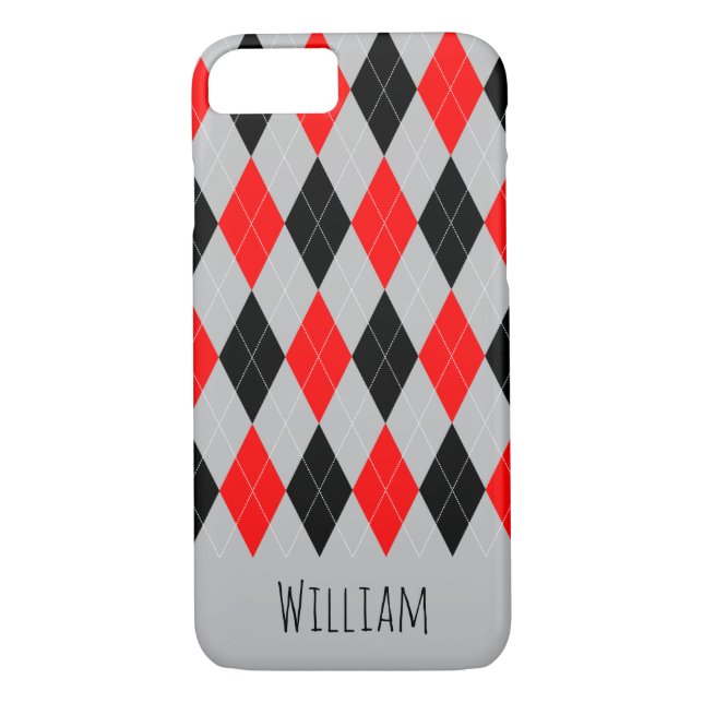 Grey, Black and Red Argyle Pattern iPhone 7/8 Case (Back)