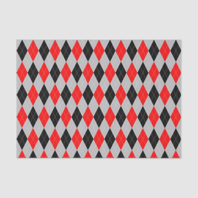 Grey, Black and Red Argyle Pattern Tissue Paper (Front)