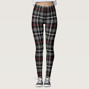 Grey Black and Red Tartan Plaid Leggings