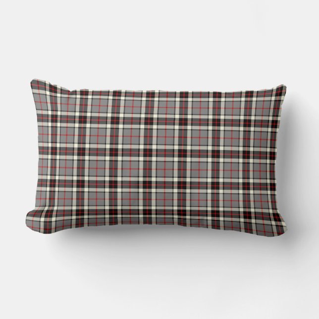 Grey, Black and Red Thompson Clan Formal Tartan Lumbar Cushion (Front)