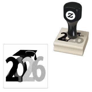 Grey, Black and Silver Class of 2026 Graduation Rubber Stamp