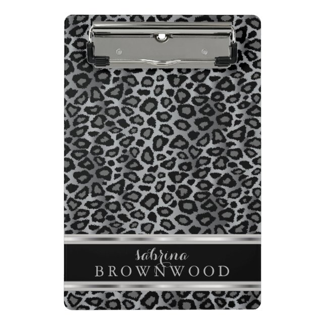 Grey, Black and Silver Leopard Skin Pattern Mini Clipboard (Front)