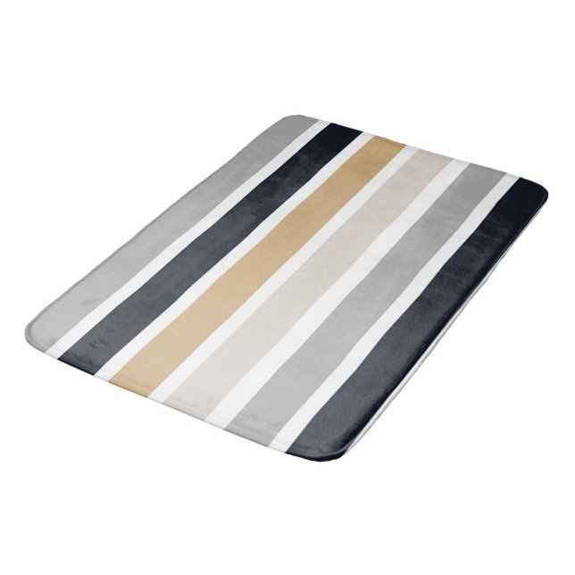 Grey, Black and Tan Stripes Bath Mat (Angled)