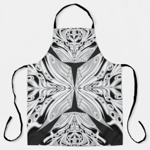 Grey Black And White Butterfly Winged Abstract Apron