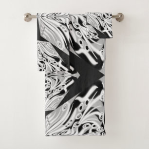 Grey Black And White Butterfly Winged Abstract Bath Towel Set