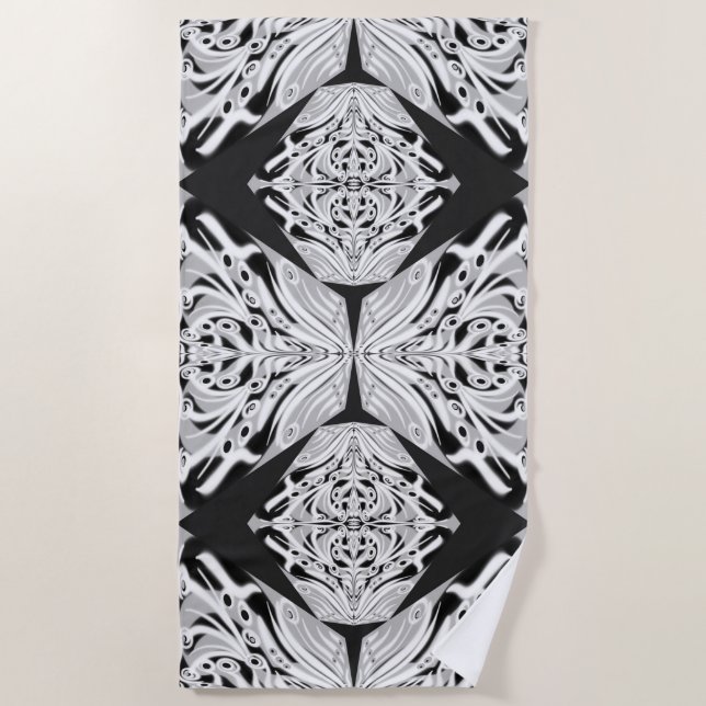 Grey Black And White Butterfly Winged Abstract  Beach Towel (Front)